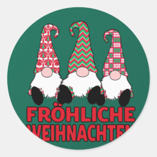 Sticker Rond Fröhliche Weihnachten Allemand Noël Nordic Gnom