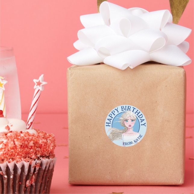 Sticker Rond Froid 2 : Aquarelle Elsa | Joyeux anniversaire (Fête)