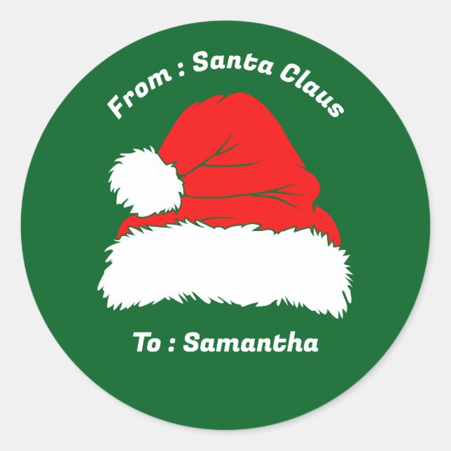 Sticker Rond From Santa Claus Green Christmas Gift (Devant)