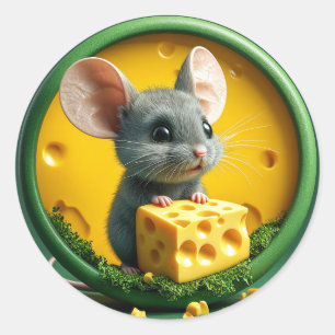 Sticker Rond Fromage de retenue de souris adorable