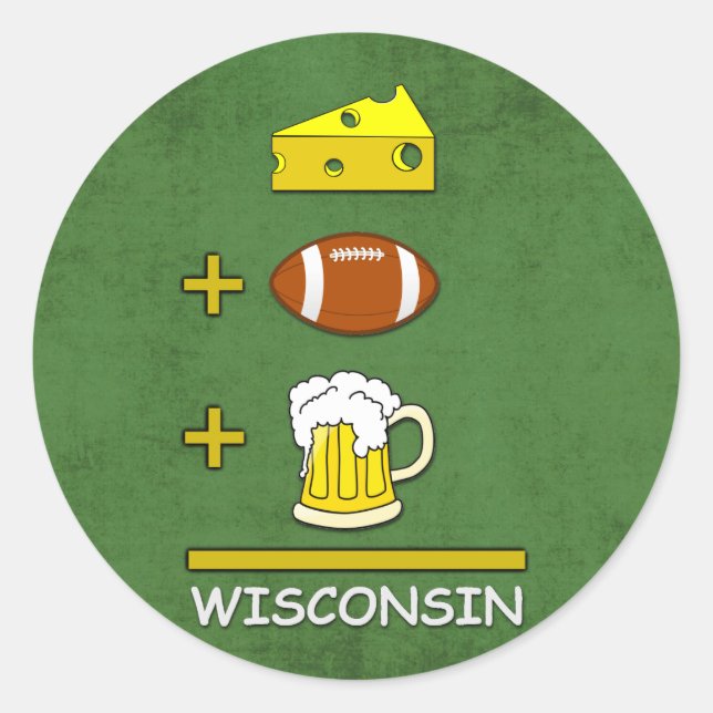 Sticker Rond Fromage et football et bière est Wisconsin Funny (Devant)