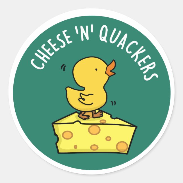 Sticker Rond Fromage Et Quackers Drôle Canard Pun (Devant)
