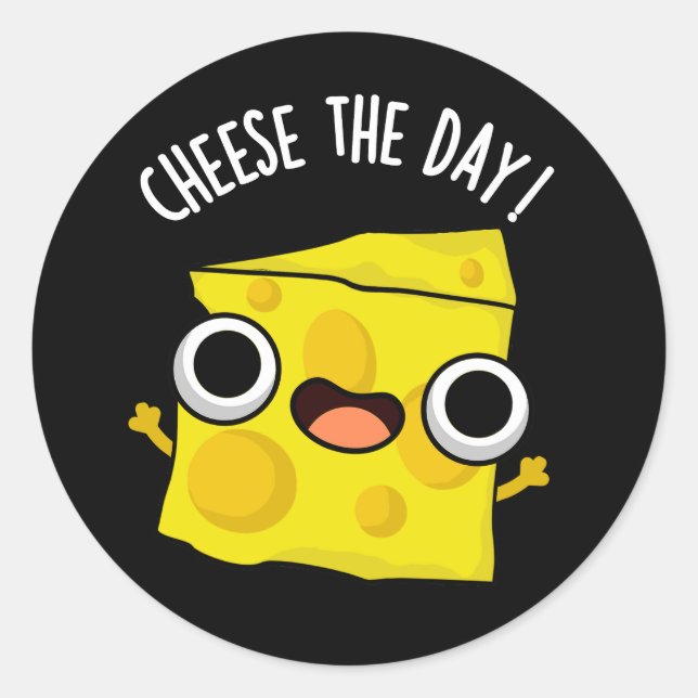 Sticker Rond Fromage Le Jour Drôle Nourriture Pun Dark BG (Devant)