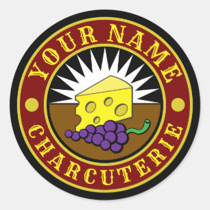 Sticker Rond Fromages et raisins Charcuterie Logo Modèle