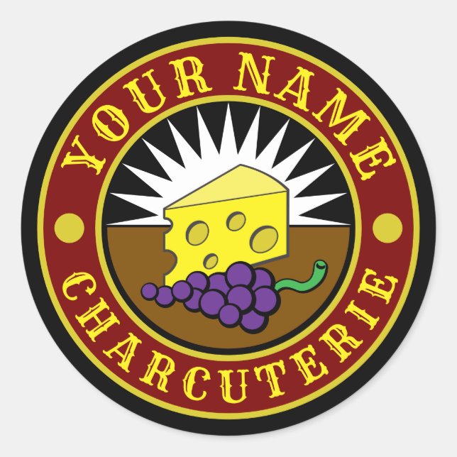 Sticker Rond Fromages et raisins Charcuterie Logo Modèle (Devant)