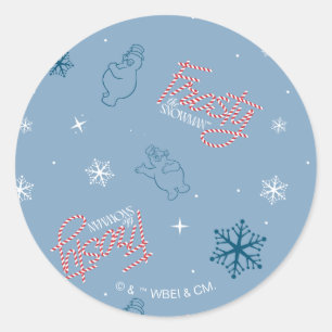 Sticker Rond Frosty Snowman Blue Snowflake Motif