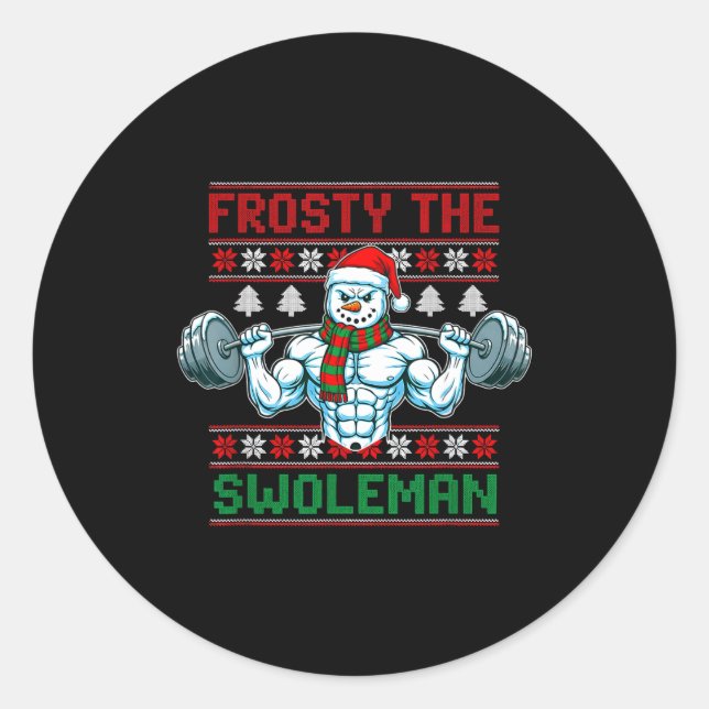 Sticker Rond Frosty The Swoleman Ugly Christmas Sweater Funny S (Devant)