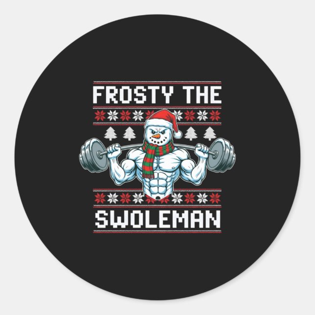 Sticker Rond Frosty The Swoleman Ugly Funny Christmas Snowman W (Devant)
