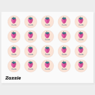 Sticker Rond Fruit aux fraises mûre Nom personnalisé