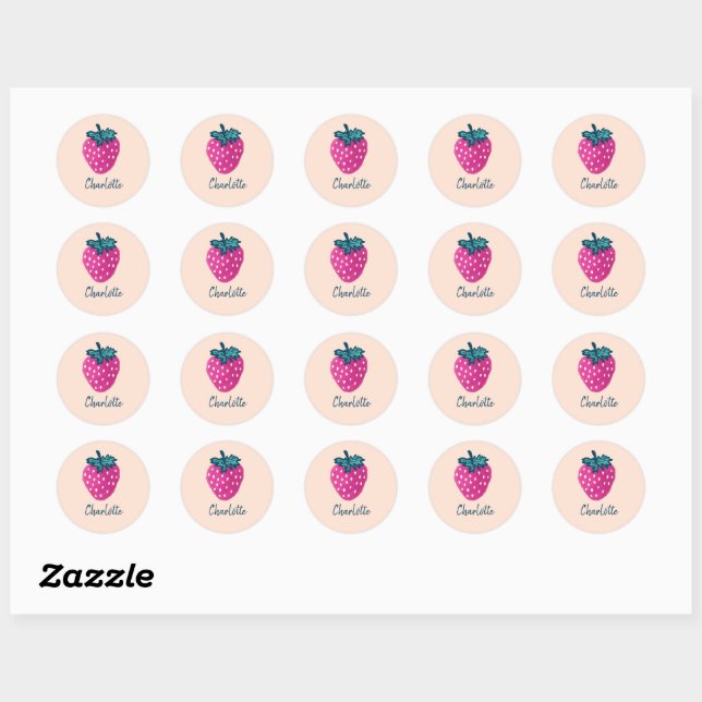 Sticker Rond Fruit aux fraises mûre Nom personnalisé (Feuille)
