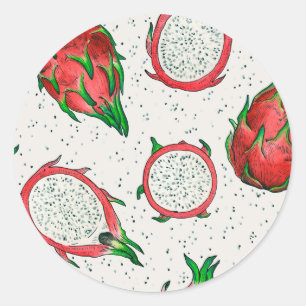 Sticker Rond Fruit de dragon rouge sur blanc