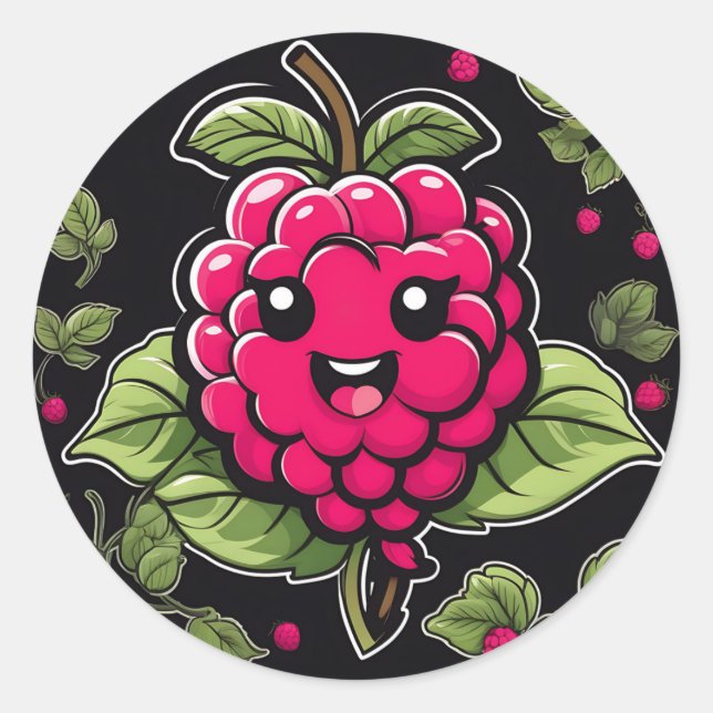 Sticker Rond Fruit de framboise souriant (Devant)