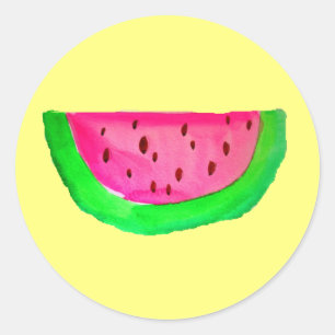 Sticker Rond Fruit de pastèque juteux rose
