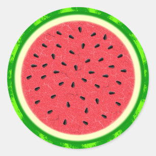 Sticker Rond Fruit d'été de la tranche de pastèque à la croûte