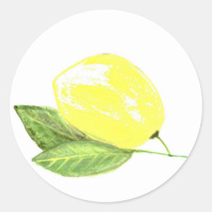 Sticker Rond Fruit jaune citron Aquarelle Citrus été
