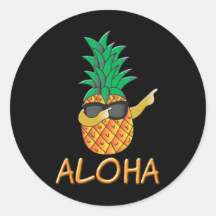 Sticker Rond Fruits d'ananas Plages d'Aloha Hawaii - Surf Nouve