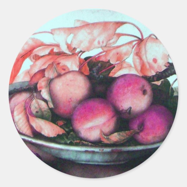 STICKER ROND FRUITS DE SAISON /PEACHES ET PRUNES (Devant)