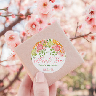 Sticker Rond Fruits et fleurs d'agrumes Baby shower Favoriser