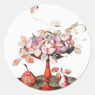 Sticker Rond FRUITS/JASMINES DE SAISON, FLEURS, PRUNES Rose Bla