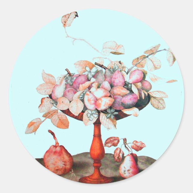 Sticker Rond FRUITS/JASMINES DE SAISON, FLEURS, PRUNES Turquois (Devant)