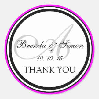 Sticker Rond Fuchsia Black Monogramme Un Merci Mariage