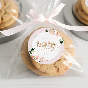 Sticker Rond Fuchsia floral fille Baby shower élégant