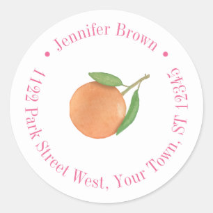 Sticker Rond Fuchsia gras Citrus Orange Adresse de Retour en Gr