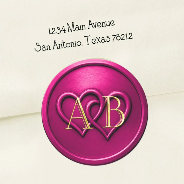 Sticker Rond Fuchsia Two Hearts Intertwined Monogram Wedding (Créateur téléchargé)