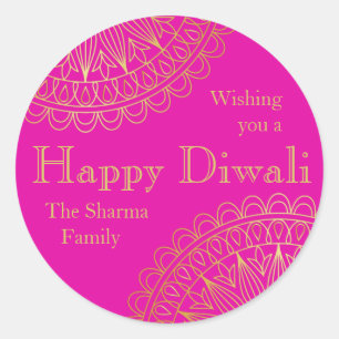 Sticker Rond Fucshia et Gold Diwali Party