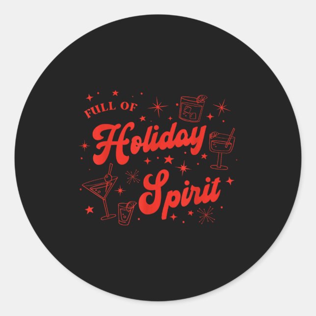 Sticker Rond Full Of Holiday Srit Christmas Drinking Retro Tail (Devant)