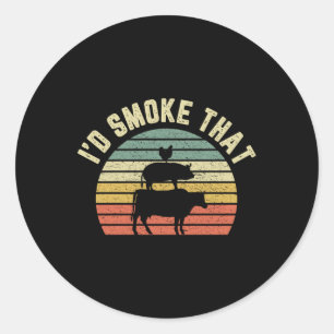 Sticker Rond Fumer La Chemise Bbq Retro Barbeque Grill