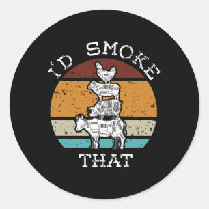 Sticker Rond Fumeur de fête BBQ drôle Je fumerais ça pour papa