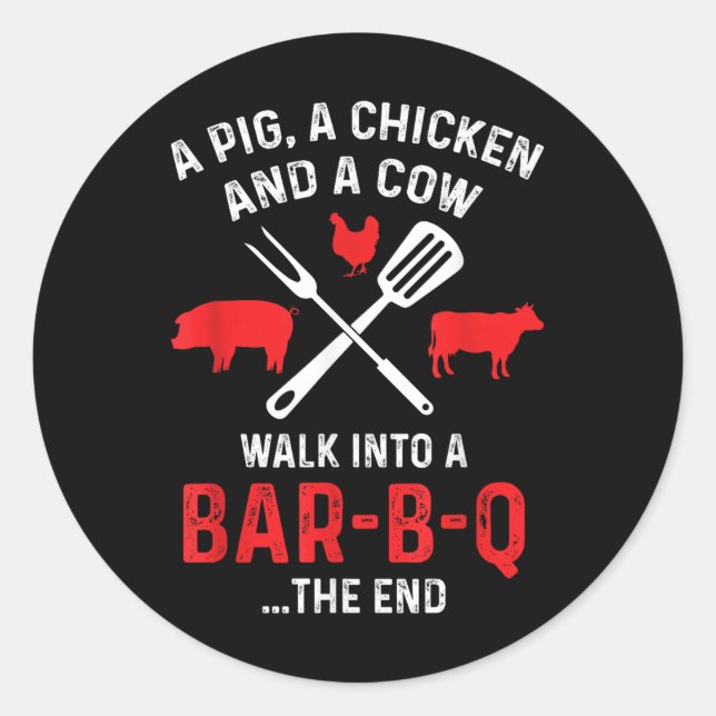 Sticker Rond Fumeur De Grillades Une Vache De Poulet De Cochon  (Devant)