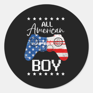 Sticker Rond Fun All American Boys 4th July Son Video Game USA