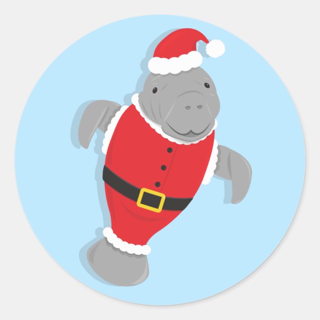 Sticker Rond Fun Animal Père Noël Manatee Noël (Devant)