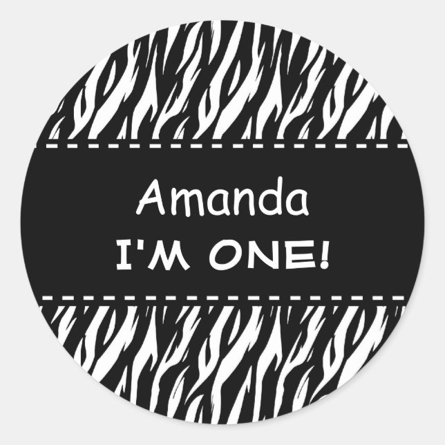 Sticker Rond Fun Black White Zebra Personnalisé Premier anniver (Devant)