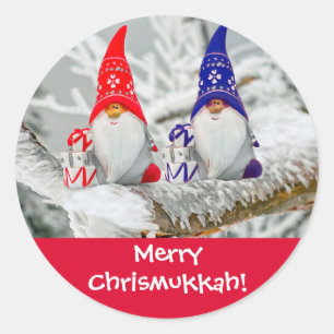 Sticker Rond Fun Blue and Red Merry Chrismukkah Père Noël Elves