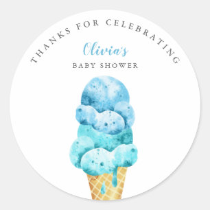 Sticker Rond Fun Blue Ice Cream Baby shower Favoriser