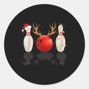 Sticker Rond Fun Bowling Noël Noël Chapeau Noël Lumières Cadeau