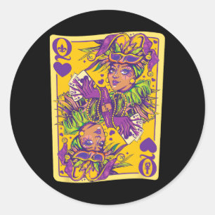 Sticker Rond Fun Cajun Queen Of Hearts Mardi Gras Design