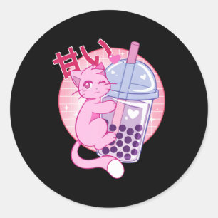 Sticker Rond Fun Chat Boba Tea Bubble Tea Anime Kawaii Gift Gir