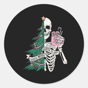 Sticker Rond Fun Christmas Sorta Merry Sorta Scandale Skeleton 