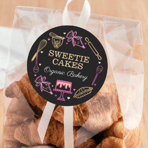 Sticker Rond Fun Colorful Baking & Cuisine Ustensile Noir & Or
