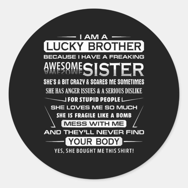 Sticker Rond Fun De Noël Pour Frère De Soeur 1 (Devant)