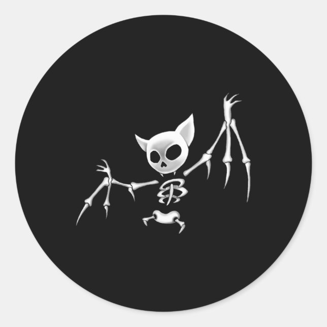 Sticker Rond Fun Effrayant Flying Dark Skeleton Bat Halloween C (Devant)