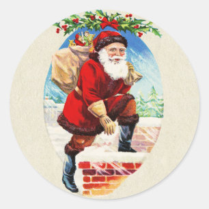 Sticker Rond Fun Festif Vintage Victorian Père Noël Cadeaux Chi