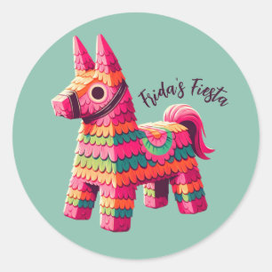 Sticker Rond Fun Festive Mexicaine Colorful Piñata Nom personna