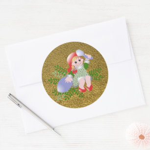 Sticker Rond Fun Festive mignonne Fille de Noël