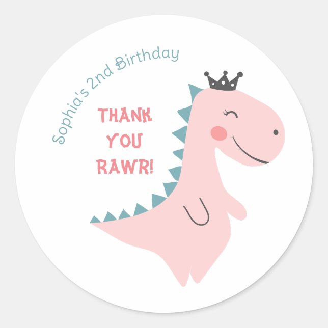 Sticker Rond Fun fille rose Turquoise Dinosaure Anniversaire Me (Devant)