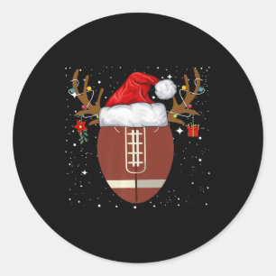 Sticker Rond Fun Football Reindeer Santa Hat Noël